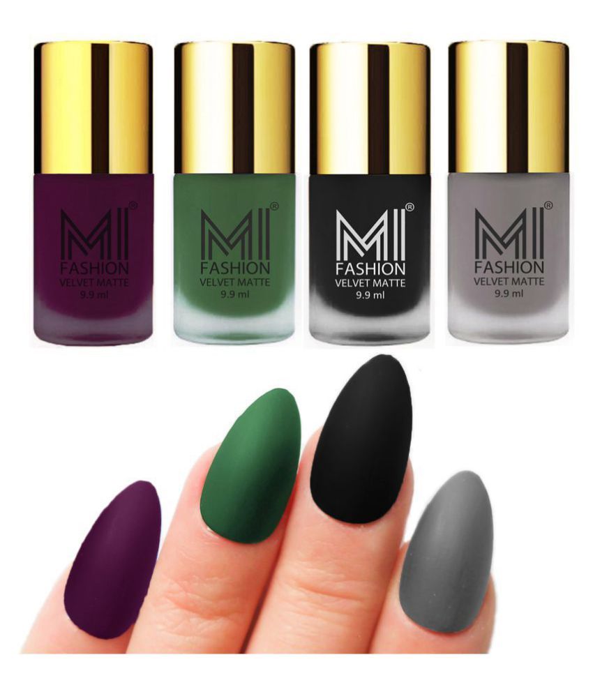     			MI FASHION Matte Nail Paint Set Combo Purple Nail Polish Black,Grey Green Matte Pack of 4 40 mL