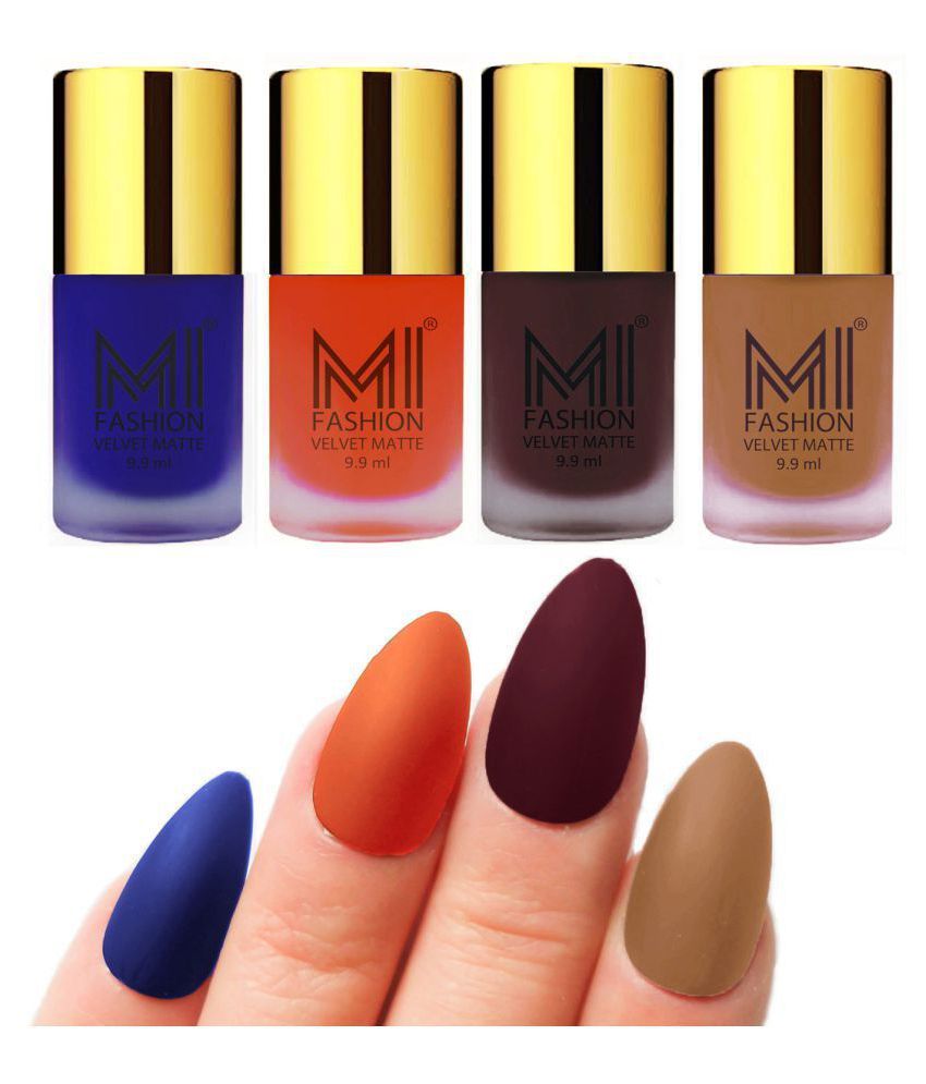     			MI FASHION Matte Nail Paint Set Combo Orange Nail Polish Wine,Nude Peacock Blue Matte Pack of 4 40 mL