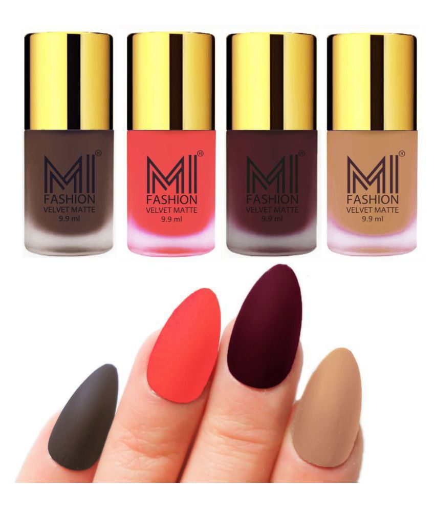     			MI FASHION Matte Nail Paint Set Combo Orange Nail Polish Red Wine,Nude Coffee Matte Pack of 4 40 mL