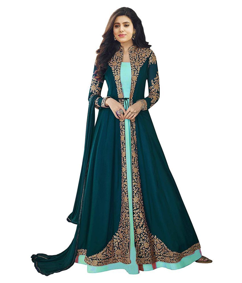 designer turquoise georgette floor length anarkali suit