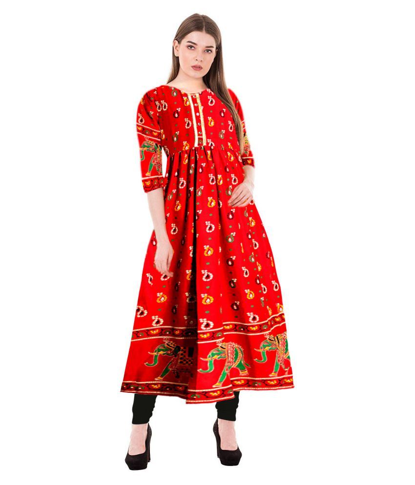 KHUSHI PRINT Rayon Red Fit And Flare Dress Buy KHUSHI PRINT Rayon Red