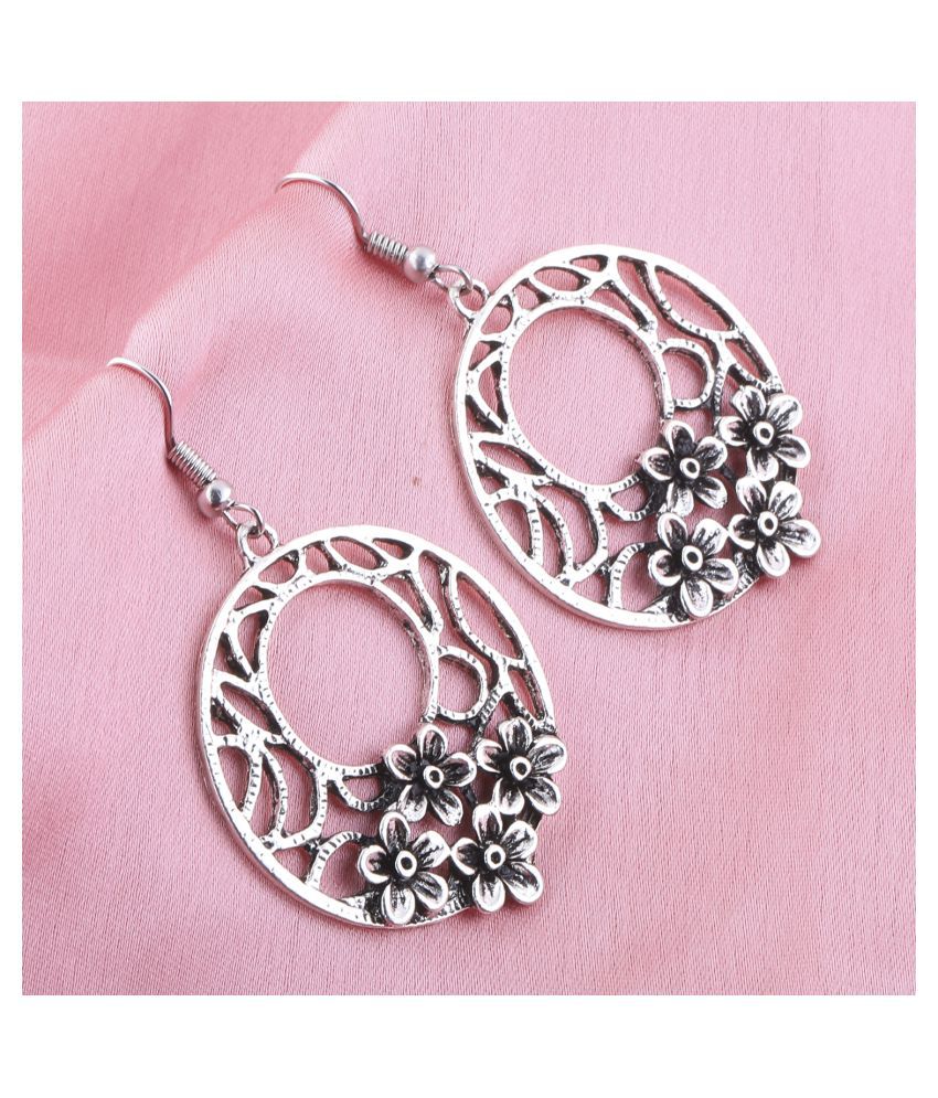     			Silver Shine Stylish Silver Floral Hollow Drop Earring For Girls And Women