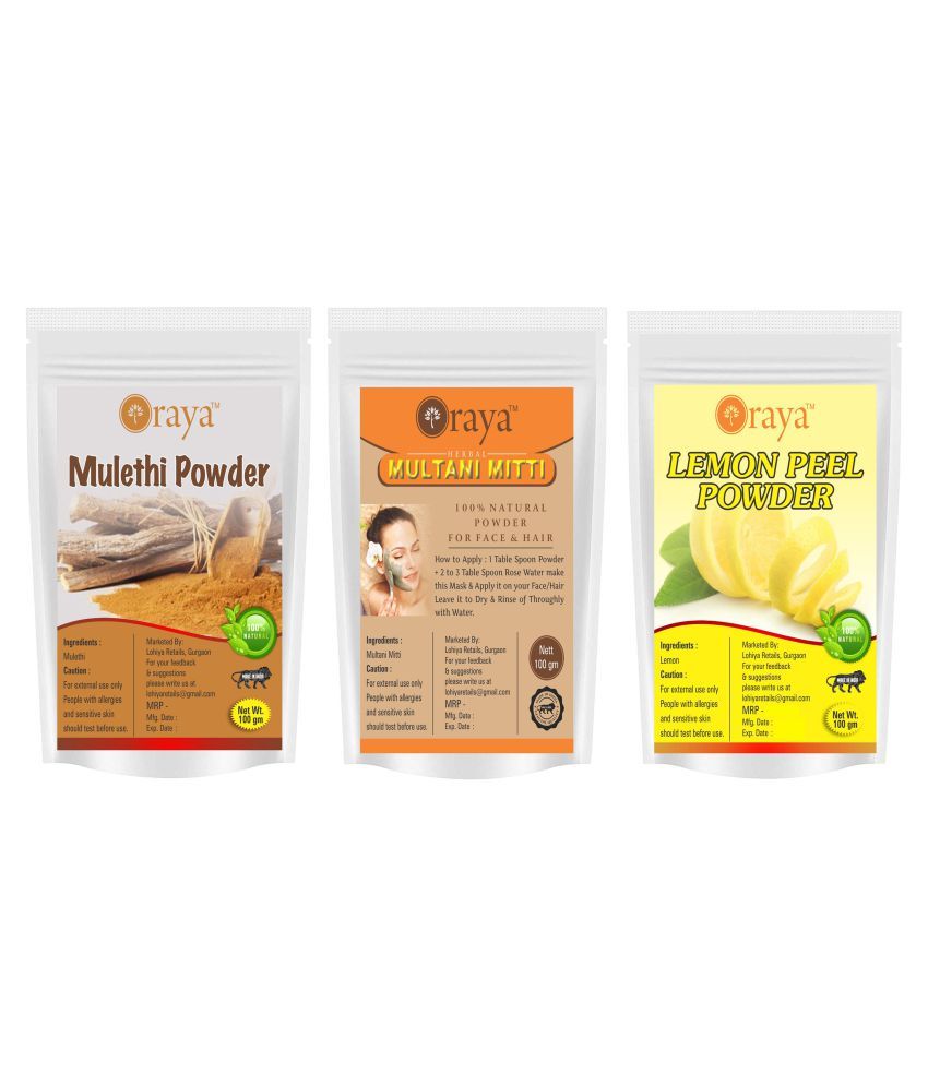     			ORAYA 100% Pure & Natural Mulethi & Multani Mitti & Lemon Powder Face Pack 300 gm Pack of 3