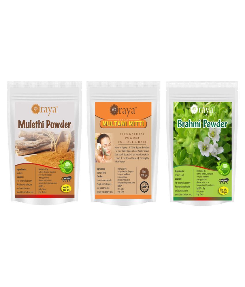     			ORAYA Mulethi Powder & Multani Mitti & Brahmi Powder For Skin Face Pack 300 gm Pack of 3