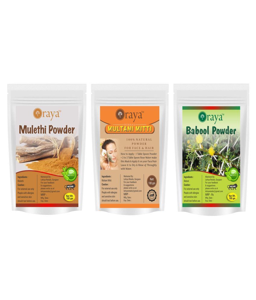     			ORAYA Mulethi Powder & Multani Powder & Babool Powder For Skin Face Pack 300 gm Pack of 3