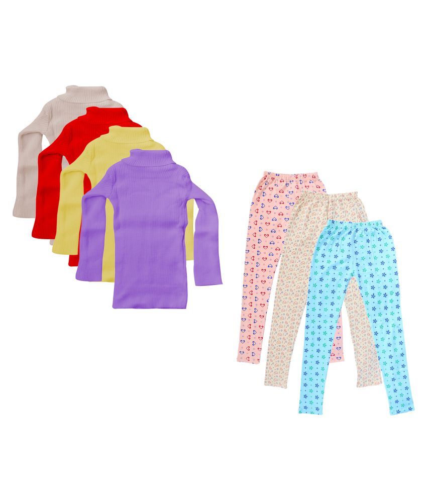 KAYU Girls Winter Wear Woollen High Neck Skivvy and Cotton Leggings