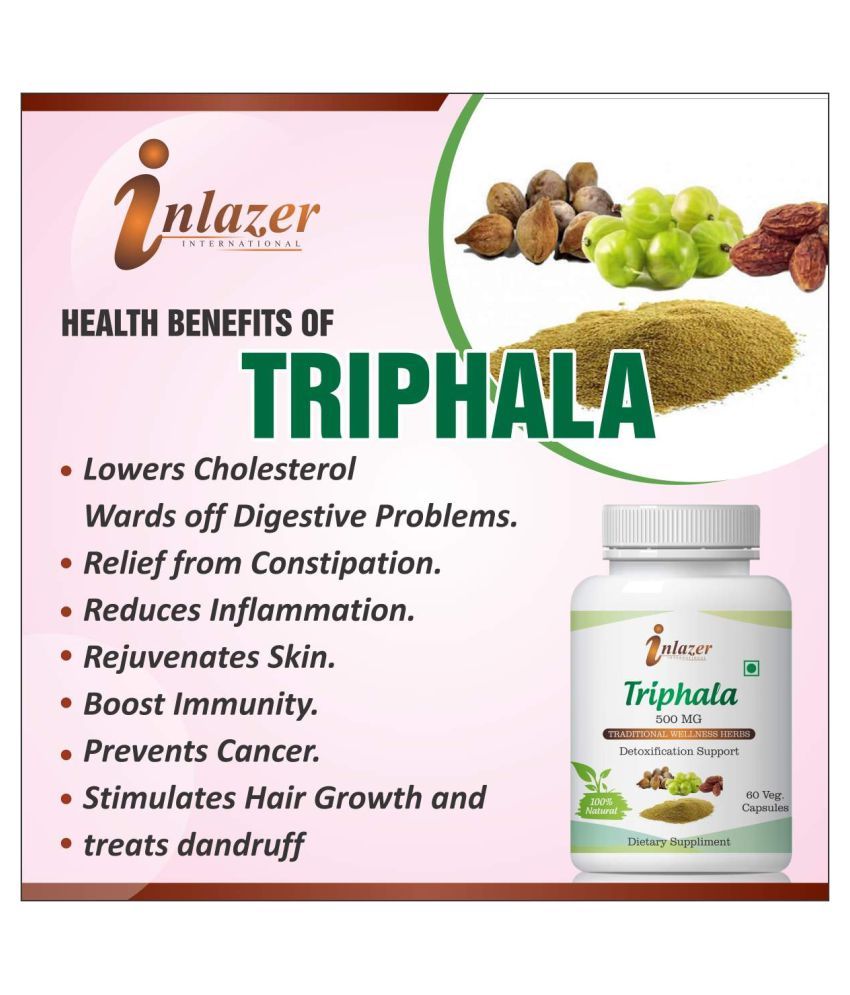 Inlazer Triphala Best For Digestion,Hair & Skin Capsule 500 mg Pack Of