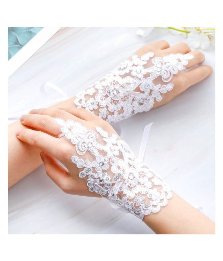 white fingerless wedding gloves