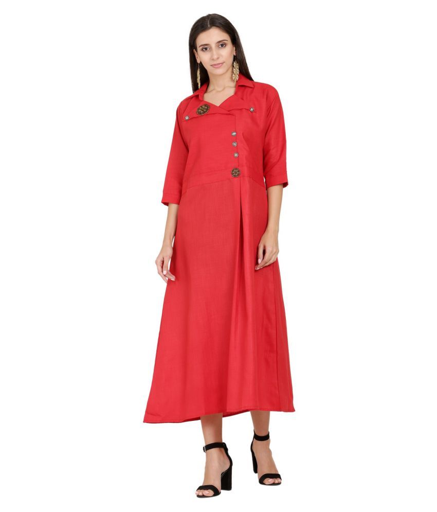 Saadhvi Red Cotton Anarkali Kurti - Buy Saadhvi Red Cotton Anarkali Kurti Online at Best Prices 