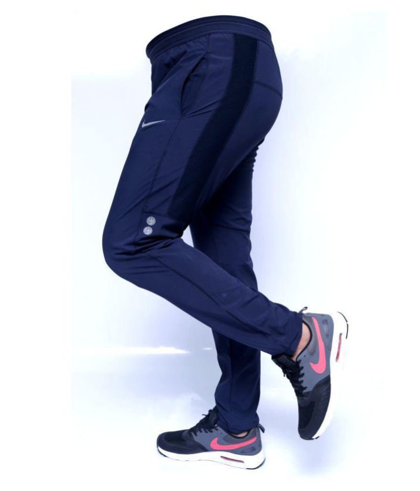 nike navy polyester lycra trackpants