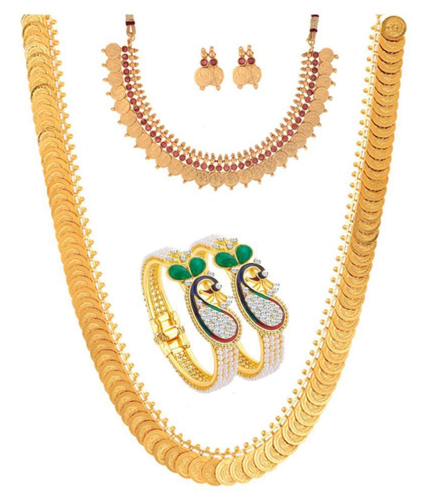     			Zeneme Alloy Multi Color Contemporary Designer Gold Plated Necklace set Combo