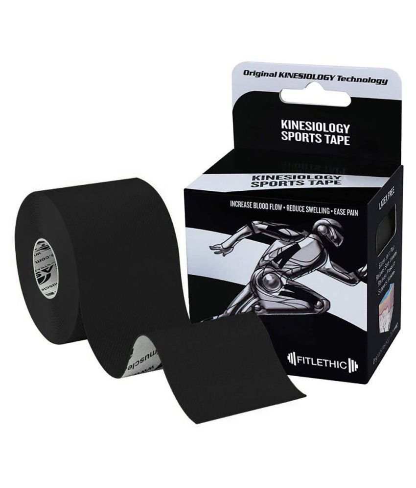 FITLETHIC Kinesiology Tape (Black) Cotton Elastic Muscle Support,Injury,Waterproof, Breathable