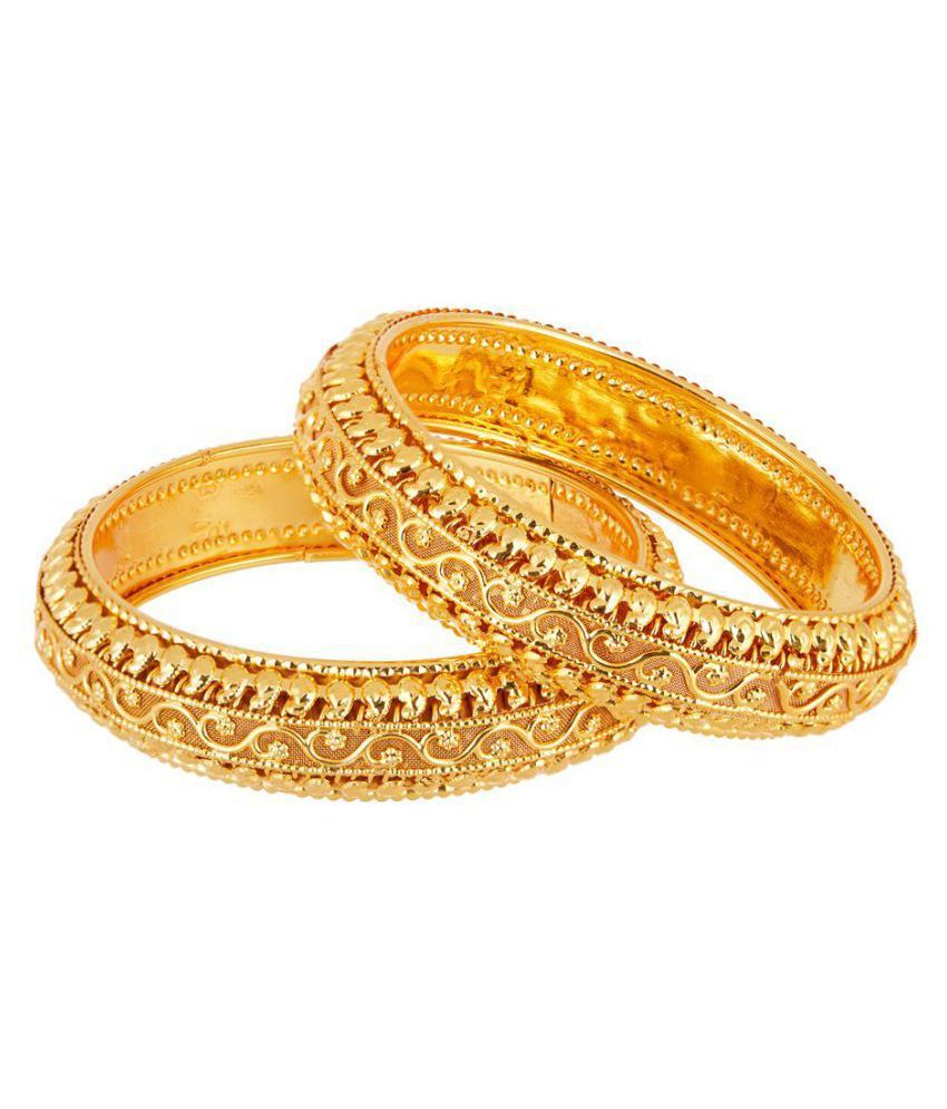     			Zeneme Royal Style Broad Gold Plated Antique Bangles Jewellery Set of 2 Bangle for Women and Girls