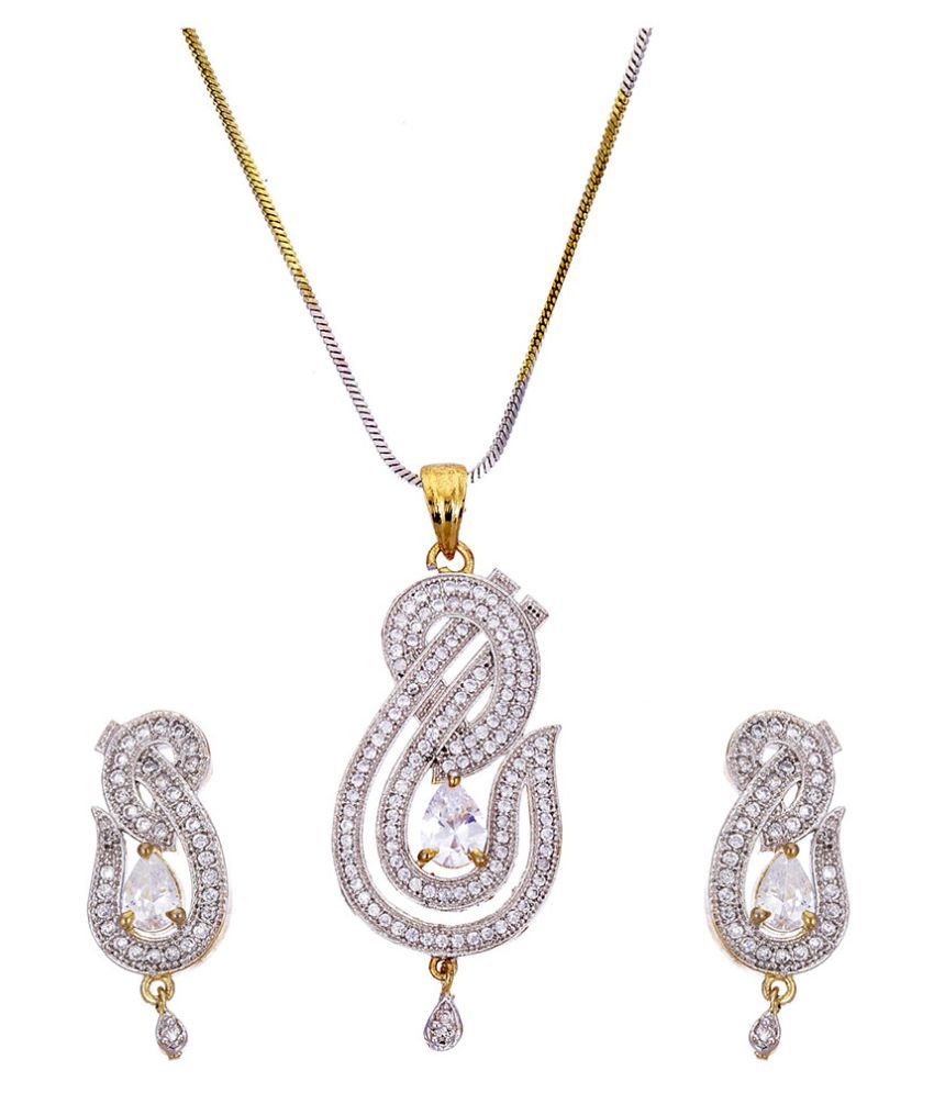 Zeneme American Diamond Gold Plated Jewellery Necklace With Earrings