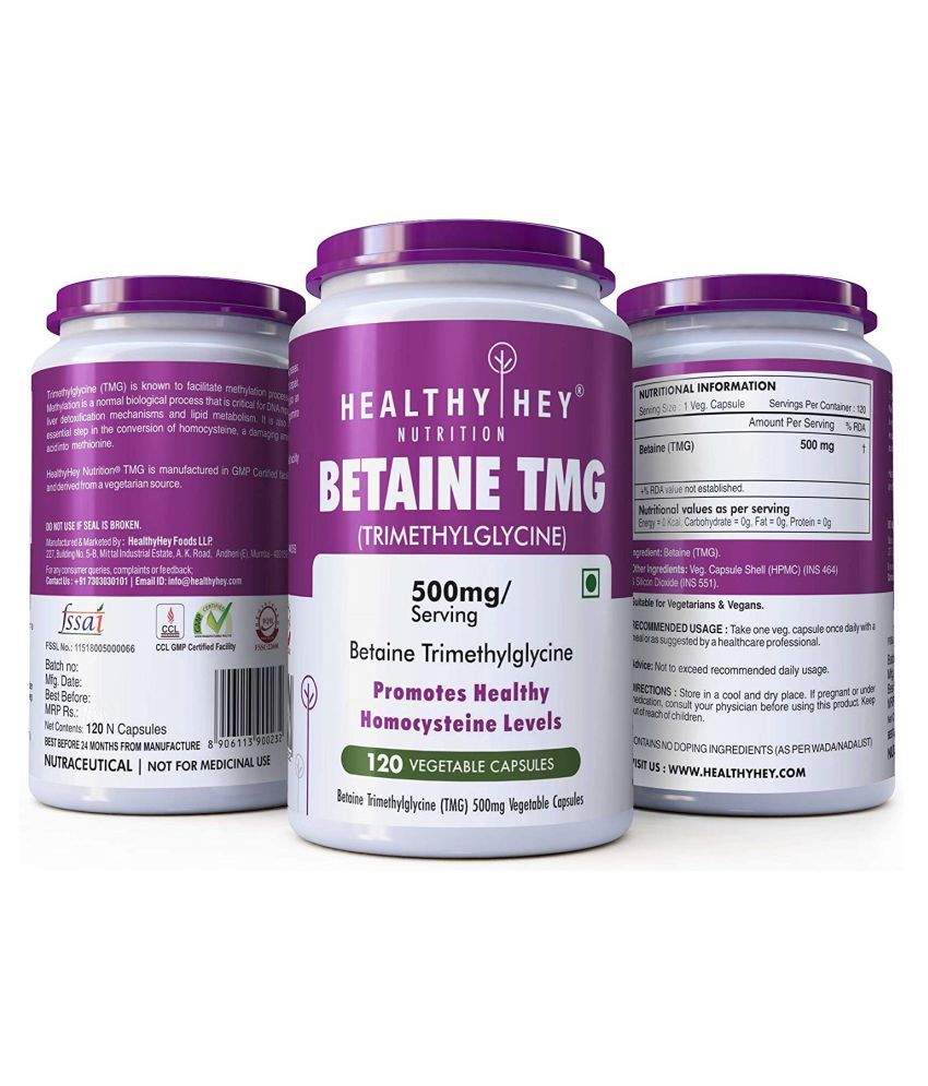 HEALTHYHEY NUTRITION Betaine Trimethylglycine (TMG) 500 Mg 120 No.s ...