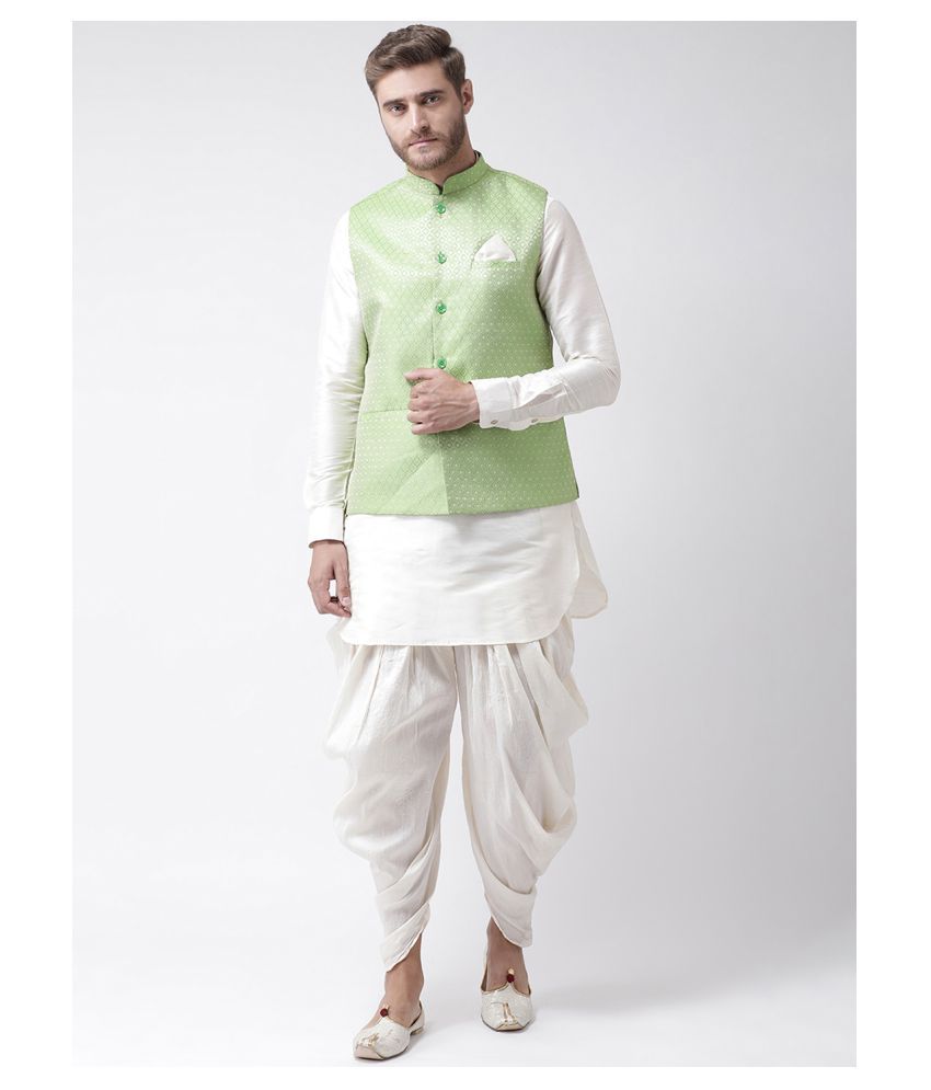     			Deyann Green Silk Blend Kurta Pyjama Set