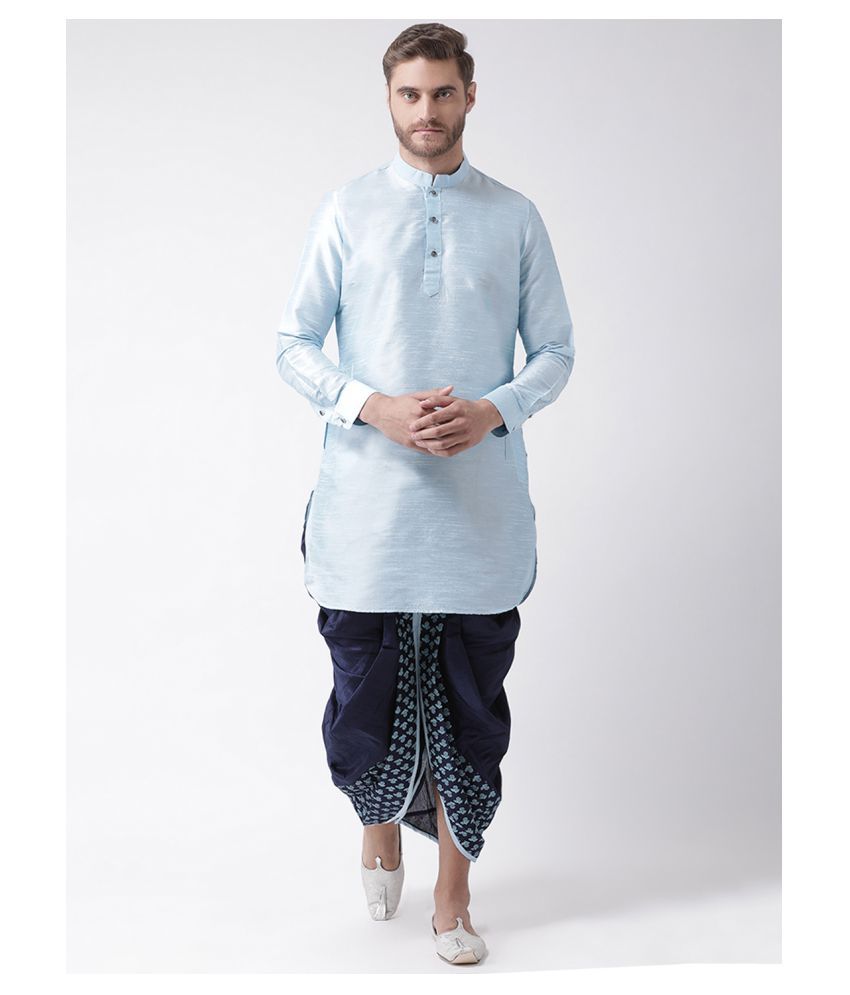     			Deyann Sky Blue Silk Blend Dhoti Kurta Set