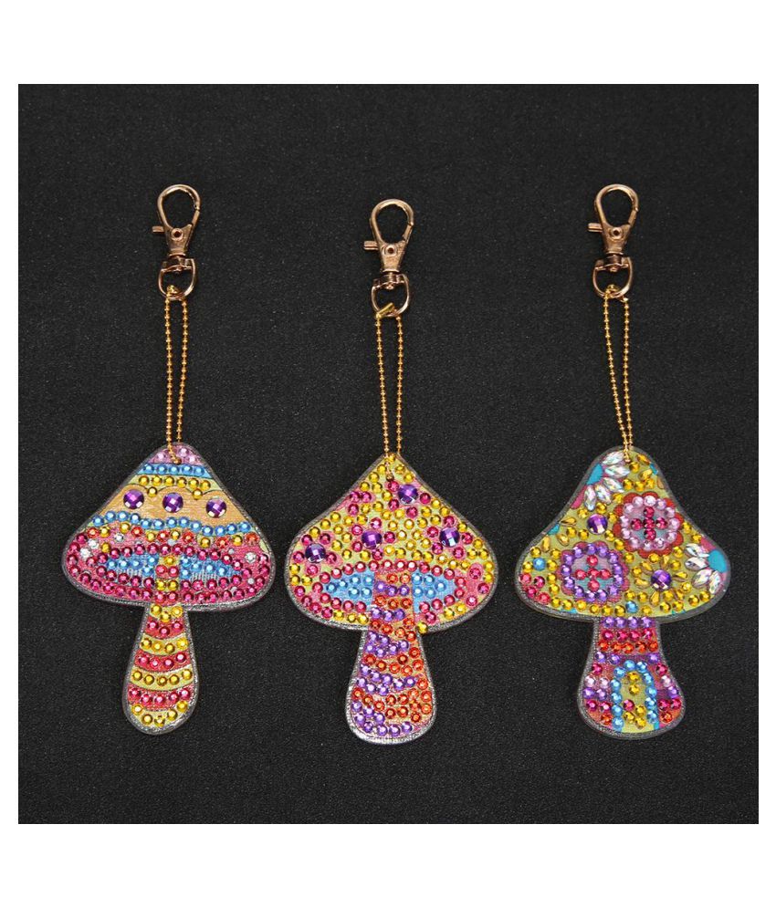4pcs/set DIY Special-shaped Diamond Painting Mushroom Keychain Key Rings #BU 