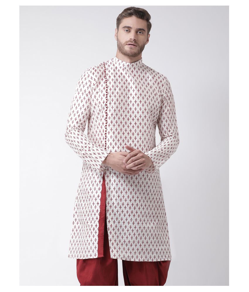     			Deyann White Silk Blend Kurta Pyjama Set