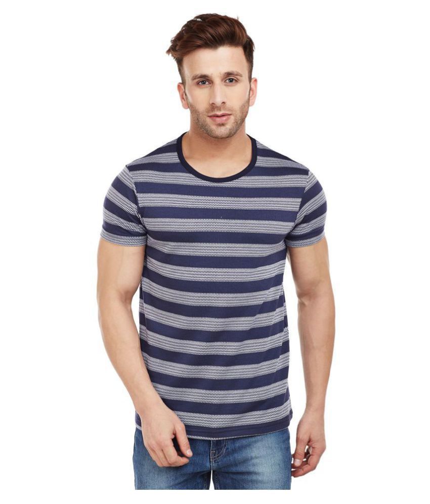     			Vimal Jonney Cotton Navy Blue Striper T-Shirt