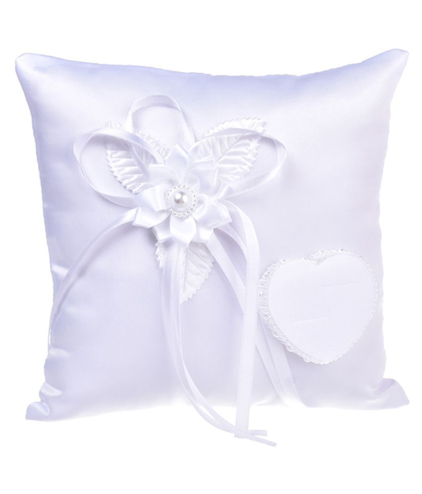 Wedding Ceremony Ring Bearer Pillow Cushion With Pearl Beaded Lace