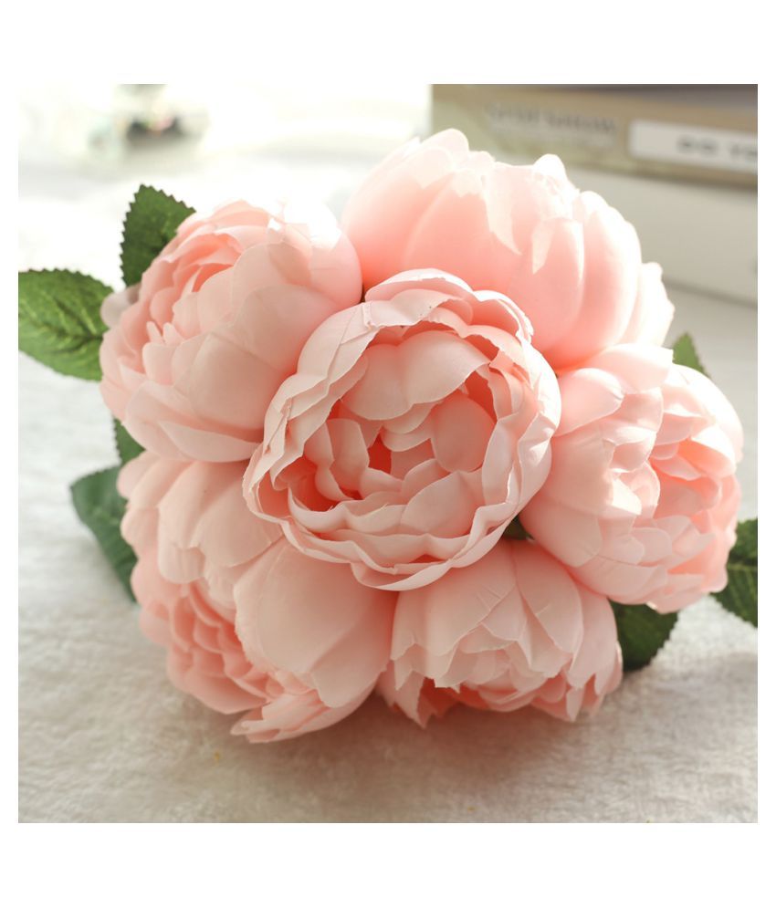 1 Bouquet 6 Heads Artificial Peony Silk Flower Leaf Home Wedding Party Decor