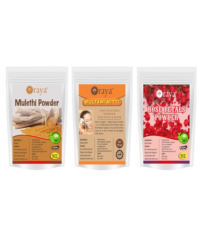     			ORAYA 100% Pure Mulethi & Multani Mitti & Rose Petal Powder Face Pack 300 gm Pack of 3