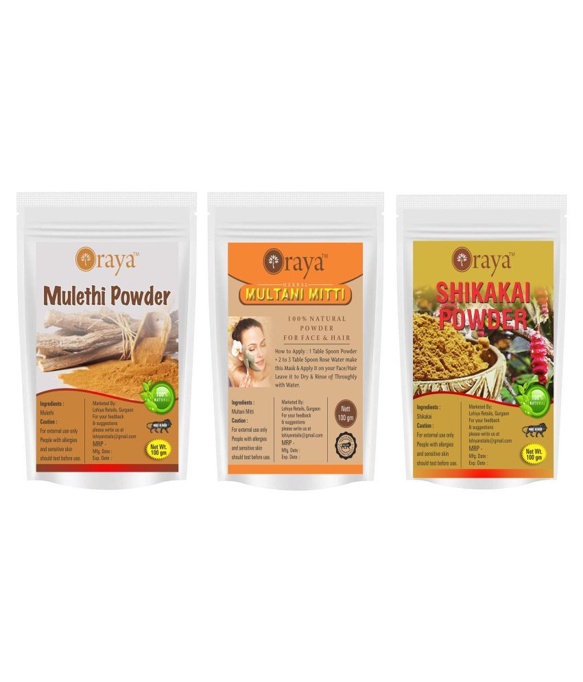     			ORAYA 100% Pure & Natural Mulethi & Multani & Shikakai Powder Face Pack 300 gm Pack of 3