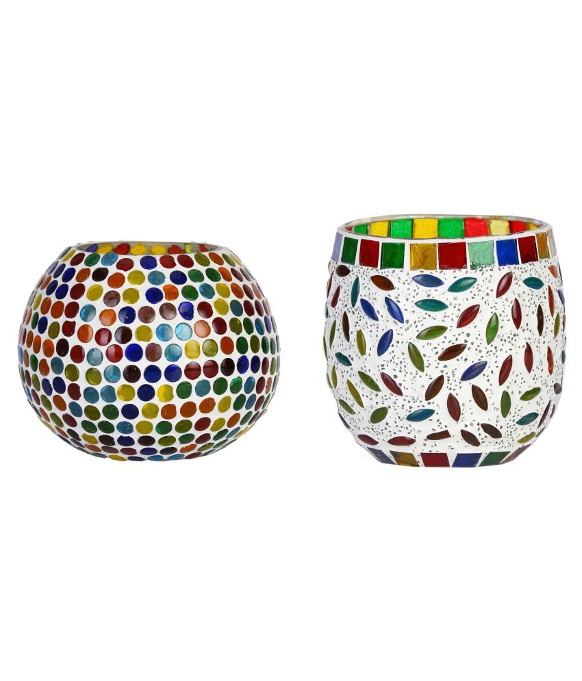     			AFAST Multicolour Table Top Glass Tea Light Holder - Pack of 2