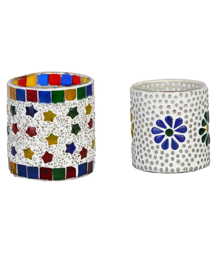     			AFAST Multicolour Table Top Glass Tea Light Holder - Pack of 2