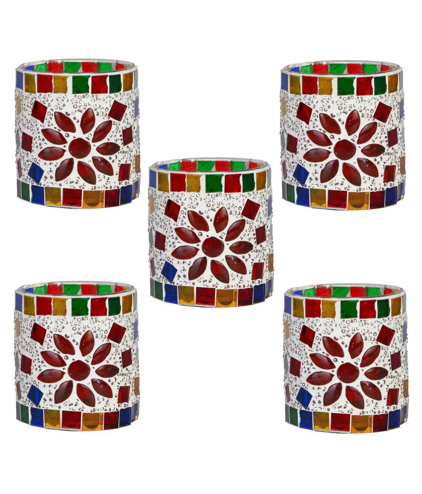     			AFAST Multicolour Table Top Glass Tea Light Holder - Pack of 5