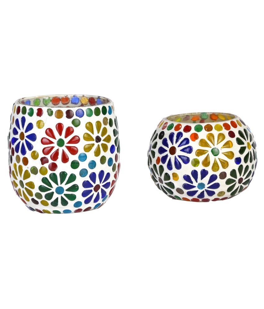     			AFAST Multicolour Table Top Glass Tea Light Holder - Pack of 2