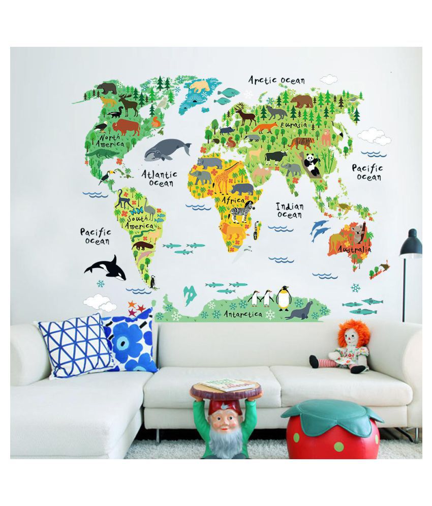 Colorful Animal World Map Wall Sticker Vinyl Decal Art Kids Room Home Decor  - Buy Colorful Animal World Map Wall Sticker Vinyl Decal Art Kids Room Home  Decor Online at Best Prices