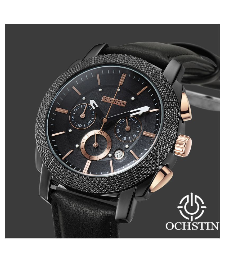 Ochstin Trendy BlackGold Leather Chronograph Men's Watch Buy Ochstin