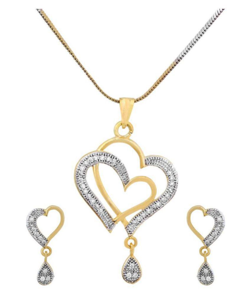     			Zeneme Heart Shape Golden Gold Plated Big Size Pendant Necklace Set for Women