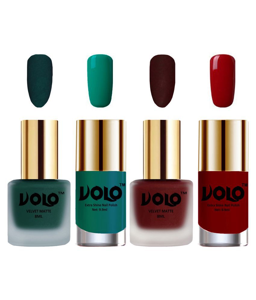     			VOLO Extra Shine AND Dull Velvet Matte Nail Polish Green,Maroon,Green, Red Matte Pack of 4 36 mL