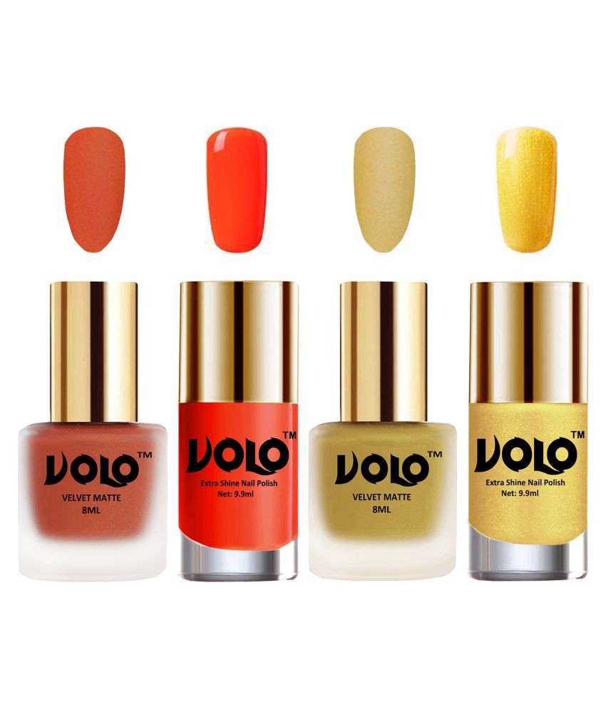     			VOLO Extra Shine AND Dull Velvet Matte Nail Polish Orange,Gold,Coral, Gold Matte Pack of 4 36 mL