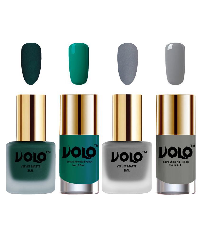     			VOLO Extra Shine AND Dull Velvet Matte Nail Polish Green,Grey,Green, Grey Matte Pack of 4 36 mL