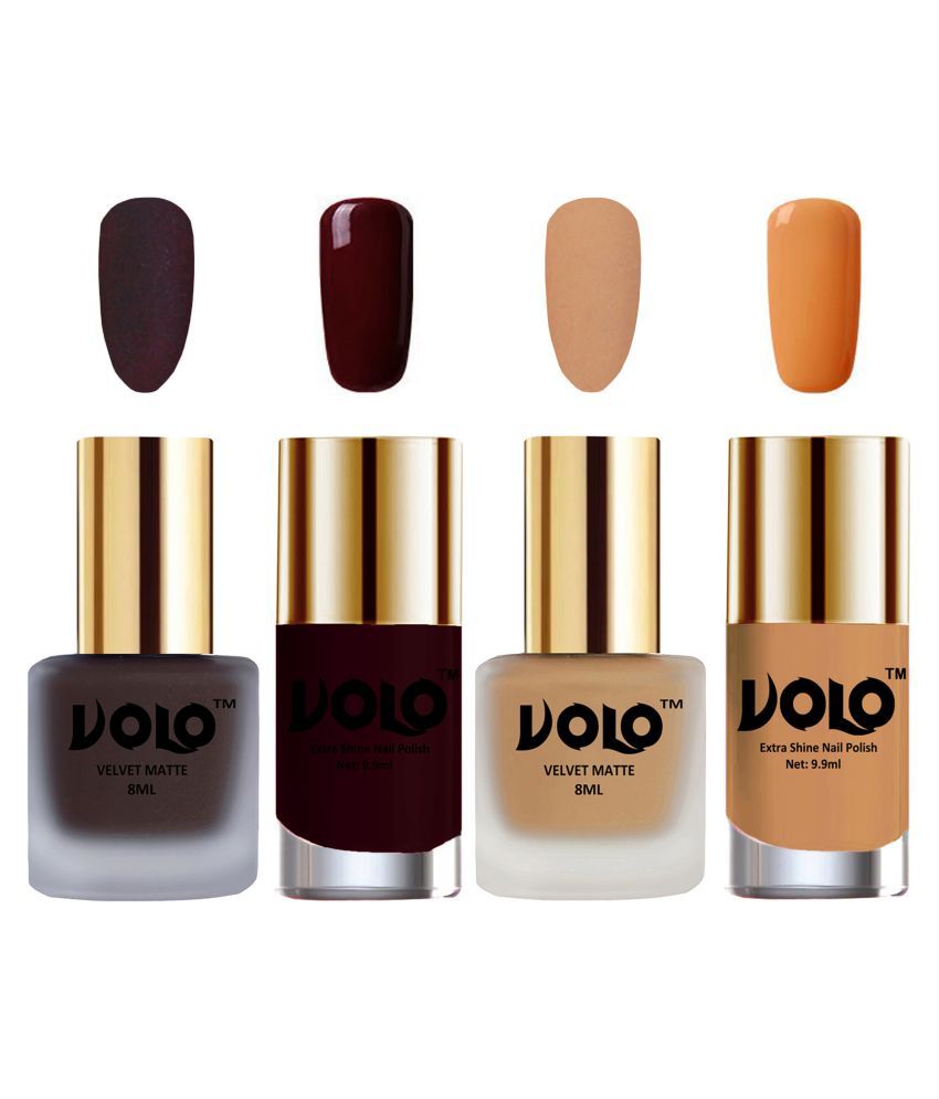     			VOLO Extra Shine AND Dull Velvet Matte Nail Polish Coffee,Nude,Maroon, Nude Matte Pack of 4 36 mL