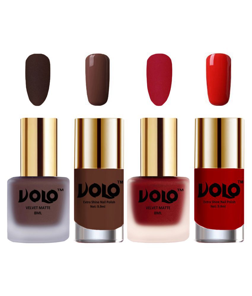     			VOLO Extra Shine AND Dull Velvet Matte Nail Polish Brown,Red,Brown, Orange Matte Pack of 4 36 mL