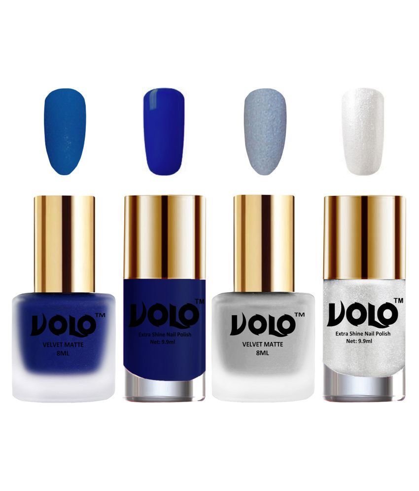     			VOLO Extra Shine AND Dull Velvet Matte Nail Polish Blue,Silver,Blue, Silver Matte Pack of 4 36 mL