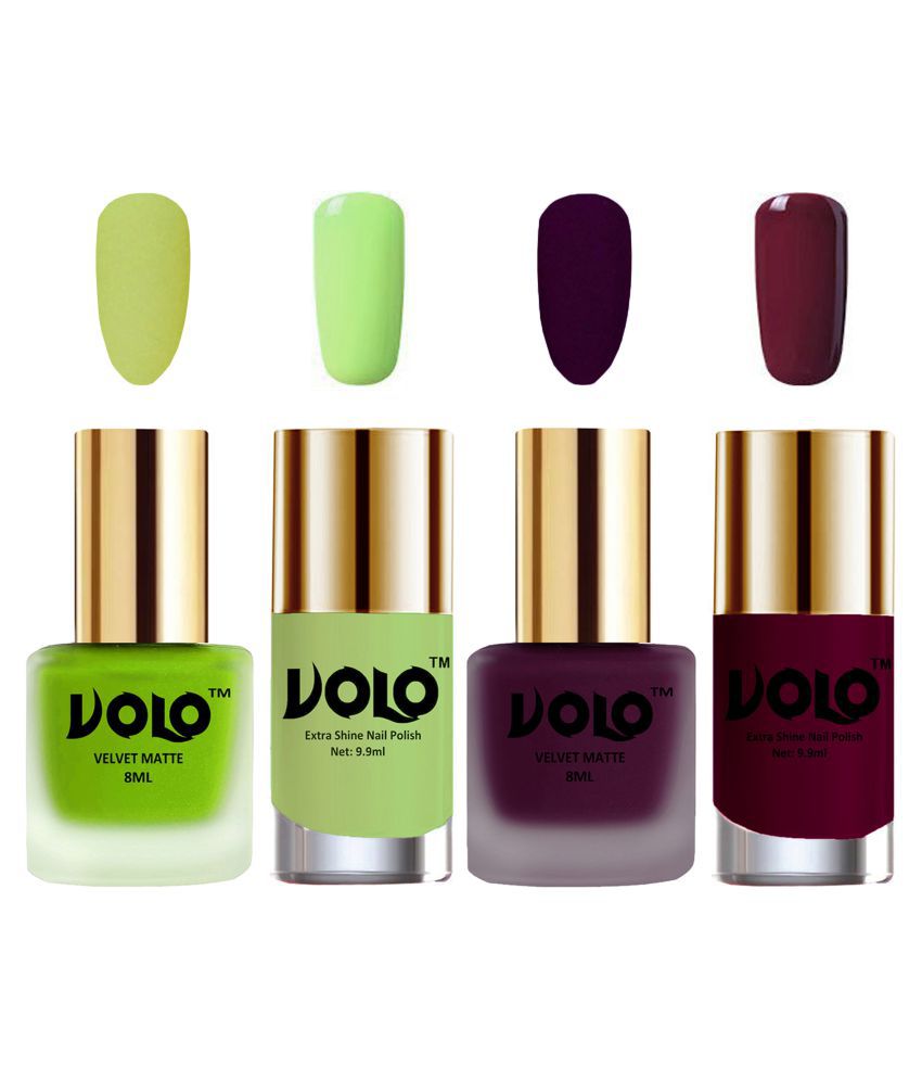     			VOLO Extra Shine AND Dull Velvet Matte Nail Polish Green,Wine,Green, Wine Glossy Pack of 4 36 mL