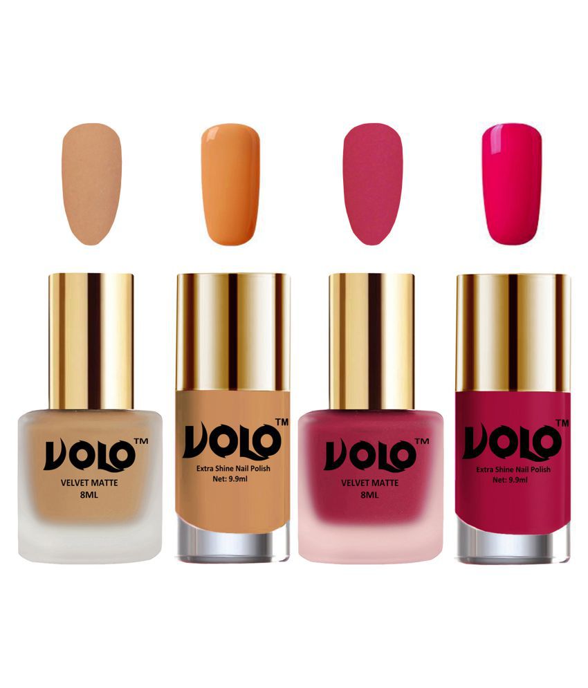    			VOLO Extra Shine AND Dull Velvet Matte Nail Polish Nude,Pink,Nude, Magenta Glossy Pack of 4 36 mL