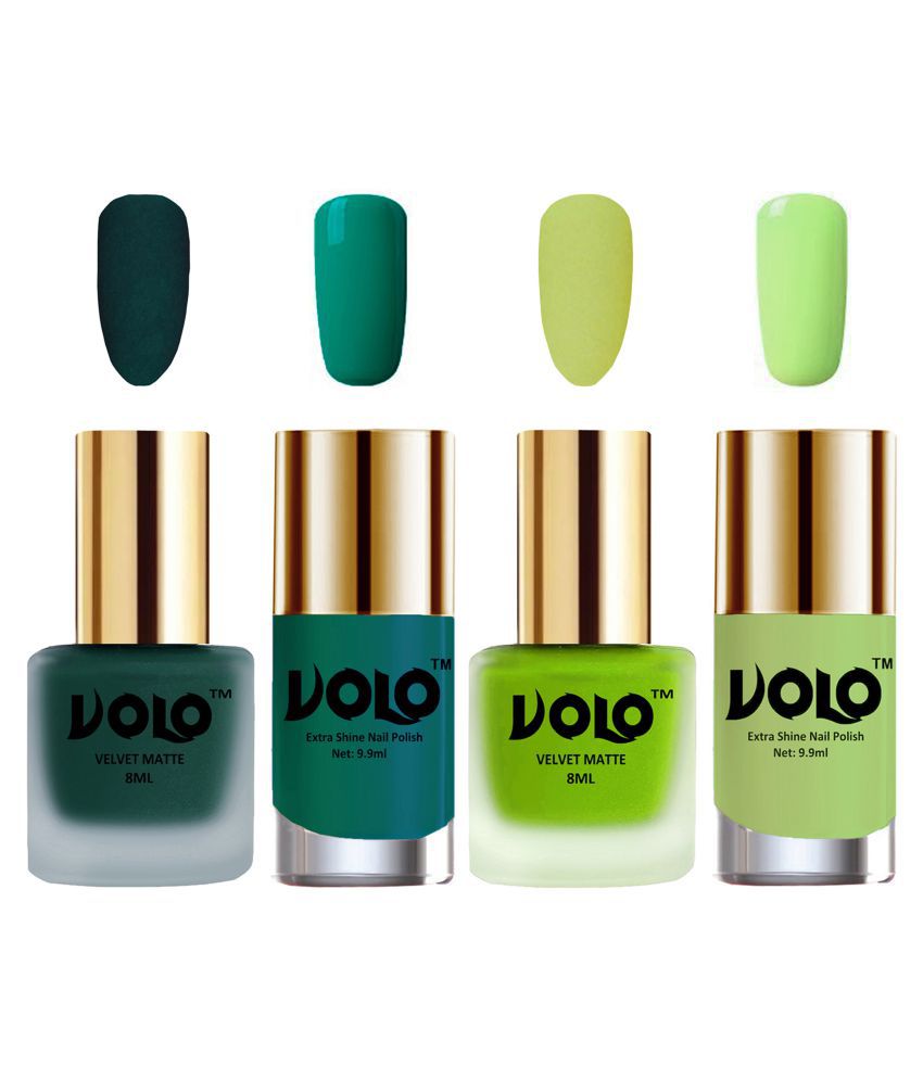     			VOLO Extra Shine AND Dull Velvet Matte Nail Polish Green,Green,Green, Green Matte Pack of 4 36 mL