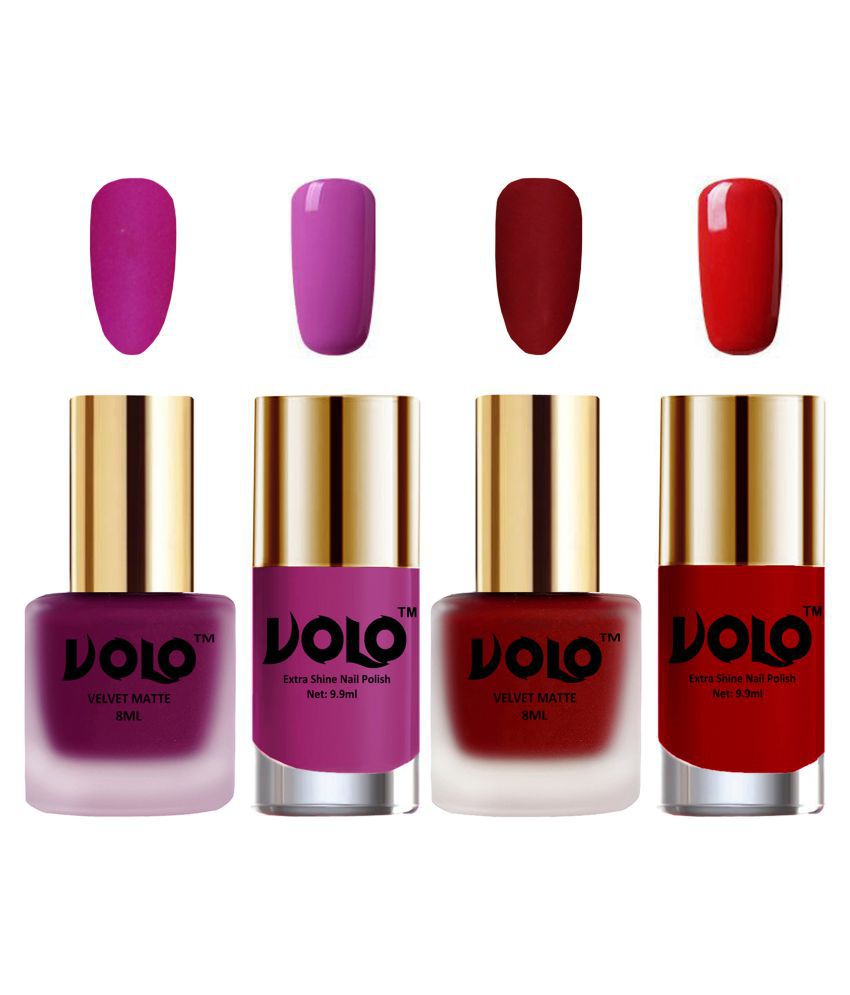     			VOLO Extra Shine AND Dull Velvet Matte Nail Polish Magenta,Red,Pink, Red Glossy Pack of 4 36 mL