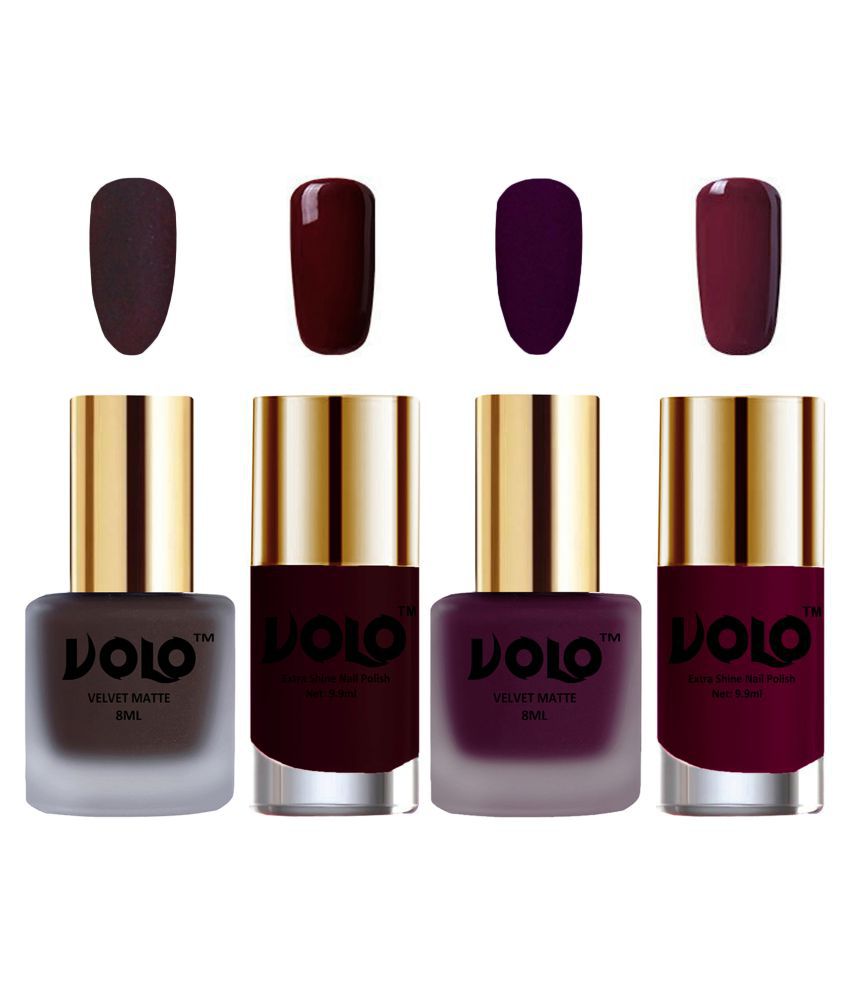     			VOLO Extra Shine AND Dull Velvet Matte Nail Polish Coffee,Wine,Maroon, Wine Glossy Pack of 4 36 mL