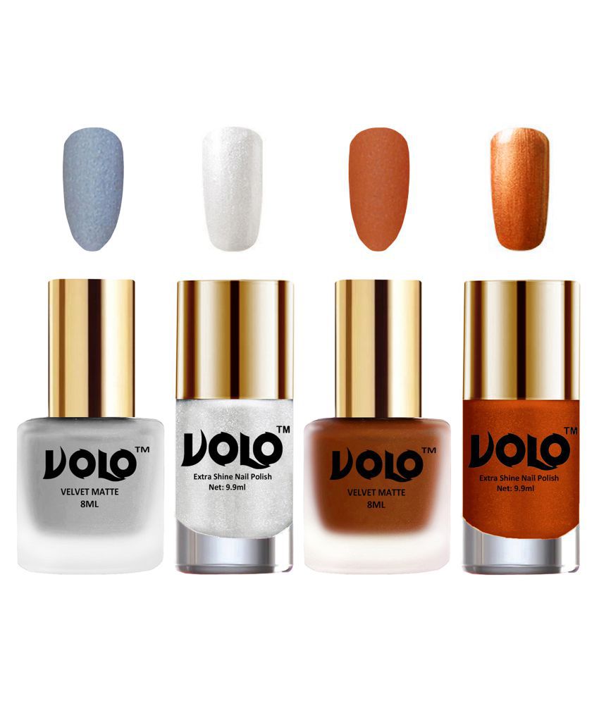     			VOLO Extra Shine AND Dull Velvet Matte Nail Polish Silver,Coral,Silver, Gold Glossy Pack of 4 36 mL