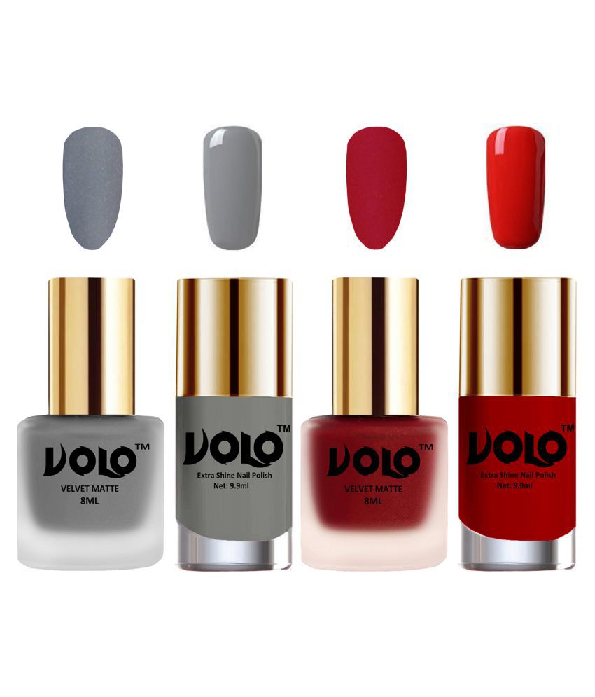     			VOLO Extra Shine AND Dull Velvet Matte Nail Polish Grey,Red,Grey, Orange Matte Pack of 4 36 mL