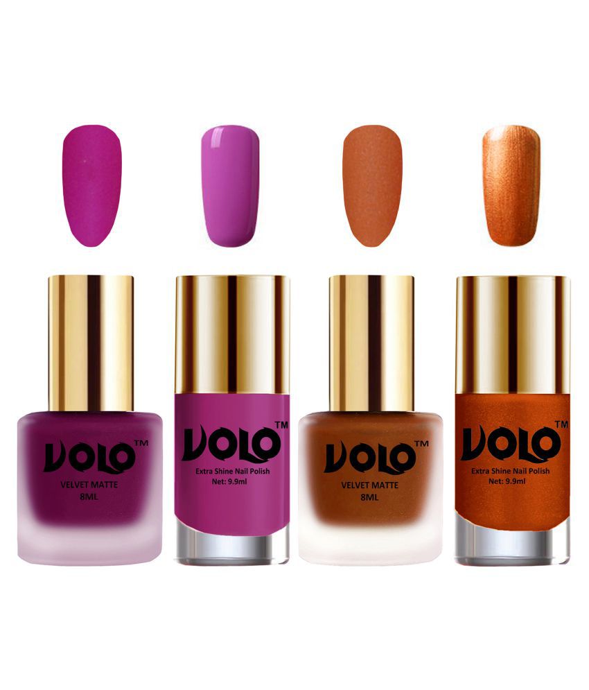     			VOLO Extra Shine AND Dull Velvet Matte Nail Polish Magenta,Coral,Pink, Gold Matte Pack of 4 36 mL