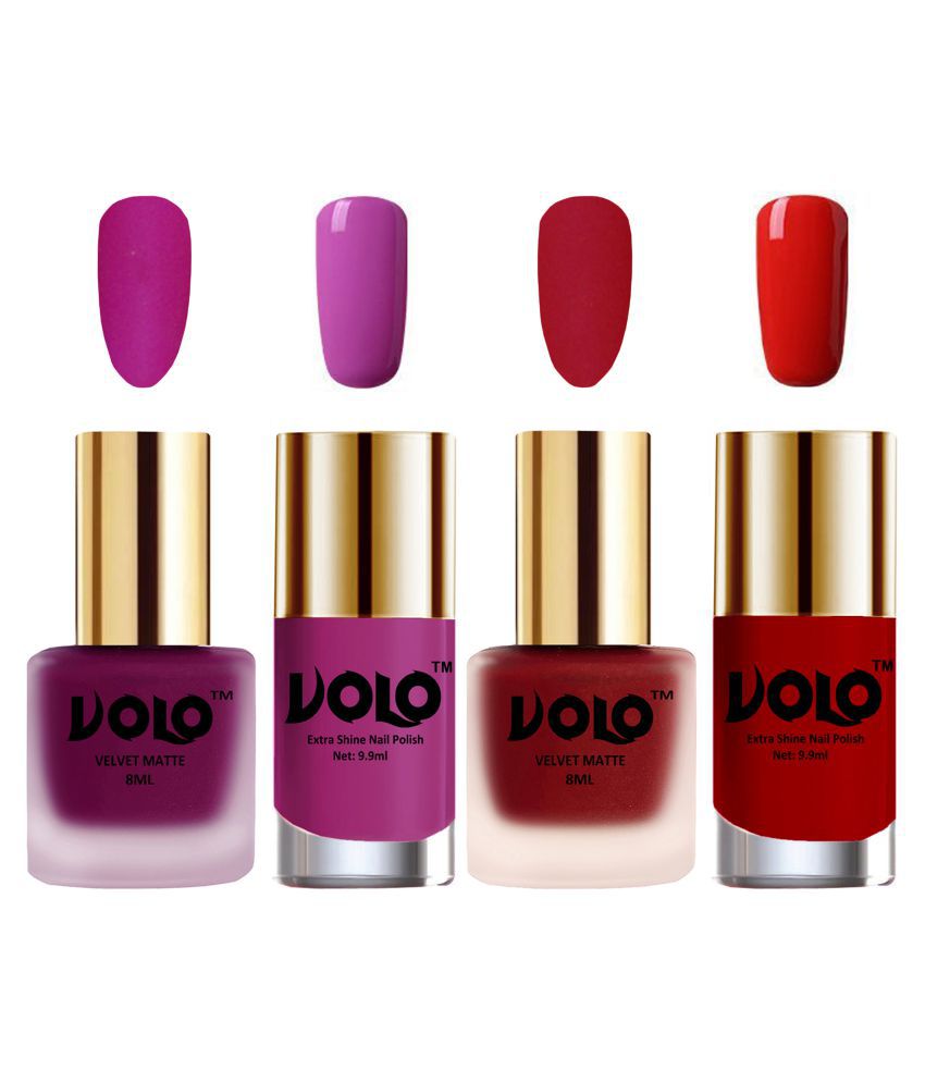     			VOLO Extra Shine AND Dull Velvet Matte Nail Polish Magenta,Red,Pink, Orange Glossy Pack of 4 36 mL